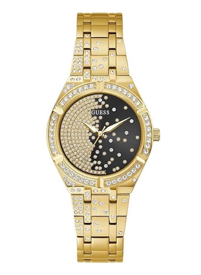 Guess Ladies Afterglow Black Dial CZ Yellow Gold Tone Steel Watch GW0312L2 - Image 1