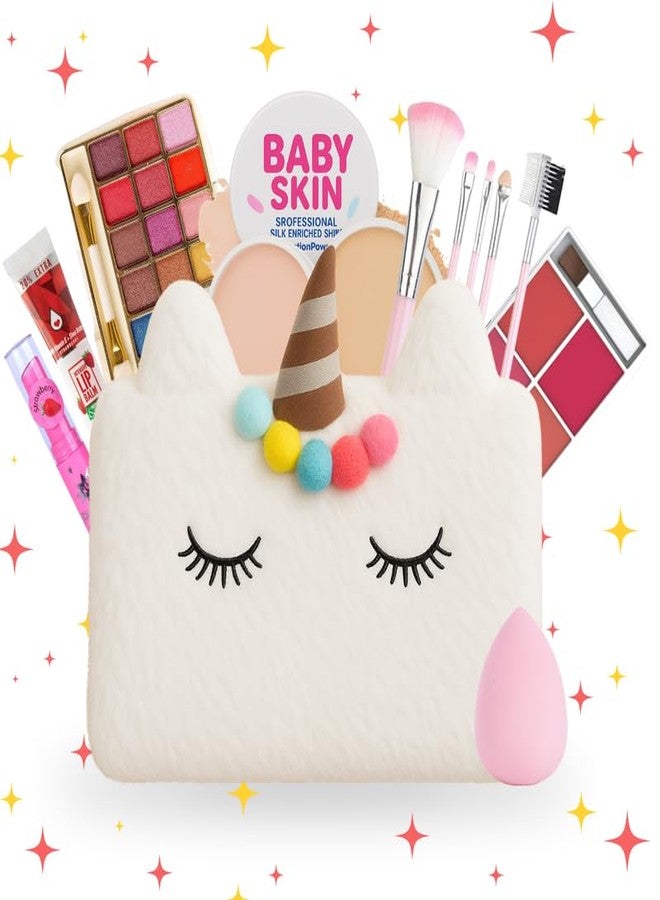 Linivya Kids Real Makeup Kit for Girls & Teens | 15-Piece Set with Unicorn White Bag - Safe, Non-Toxic, Washable - Birthday Gift for Ages 6-17 - Image 1