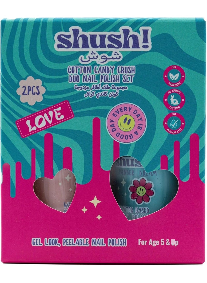 Shush! Cotton Candy Crush Duo Nail Polish Set (2‑Colours) – Age 5+ - Image 1