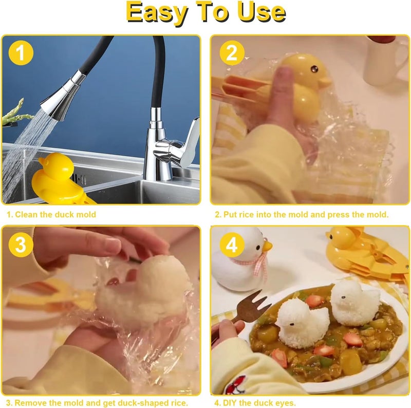 Jeyssui Duck Rice Mold Heart Rice Mold DIY Sushi Molds with Poly Plastic Gloves 2 Pack Yellow - Image 5