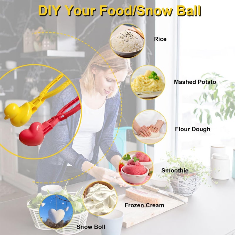 Jeyssui Duck Rice Mold Heart Rice Mold DIY Sushi Molds with Poly Plastic Gloves 2 Pack Yellow - Image 2