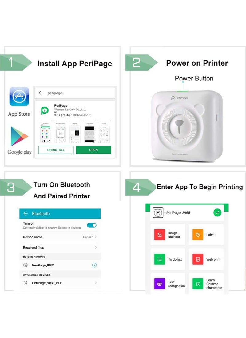 PeriPage - PeriPage Mini Pocket Wireless BT Thermal Printer Picture Photo Label Memo Receipt Paper Printer with USB Cable Support for Android iOS Smartphone Windows - Image 1