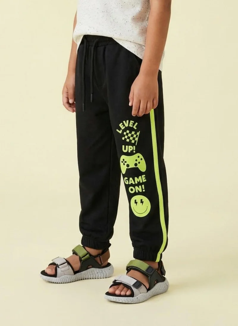 نوتيناتي Nautinati Boys’ 100% Cotton Black Gamer Graphic Joggers with Contrast Piping