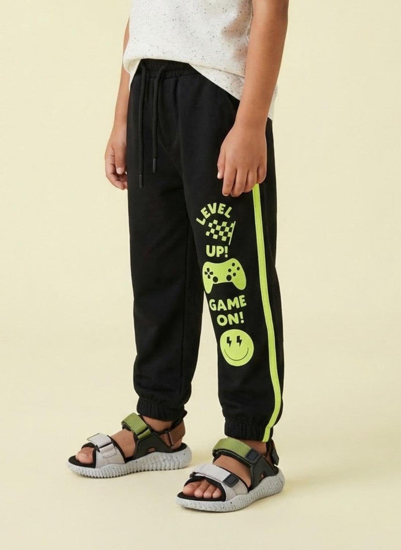 Nautinati Boys’ 100% Cotton Black Gamer Graphic Joggers with Contrast Piping - Image 2