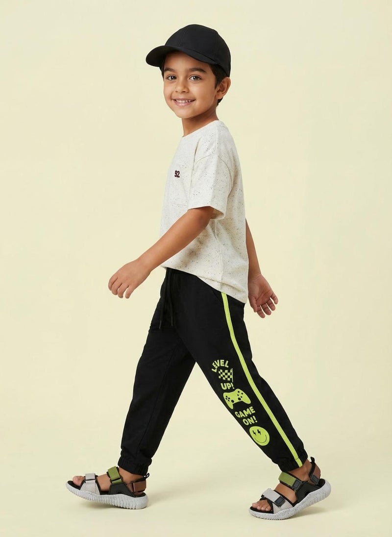 Nautinati Boys’ 100% Cotton Black Gamer Graphic Joggers with Contrast Piping - Image 4