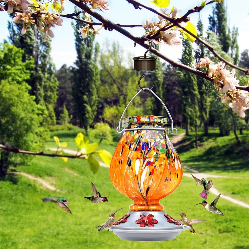 BOLITE Hummingbird Feeder, 18058O Hand Blown Glass Hummingbird Feeders for Outdoors Hanging, 22 Ounce, 5 Feeding Ports with Perch, Orange - Image 3