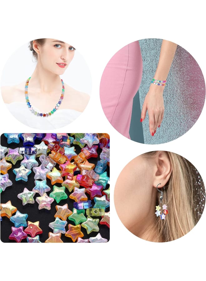 220Pcs Acrylic Star Beads with 1 Roll of Cord 10mm Assorted Multicolor Pony Beads for DIY Jewelry Craft Making - Image 3