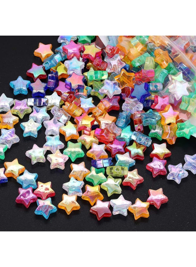 220Pcs Acrylic Star Beads with 1 Roll of Cord 10mm Assorted Multicolor Pony Beads for DIY Jewelry Craft Making - Image 1