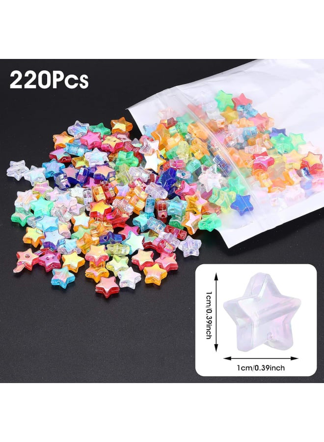 220Pcs Acrylic Star Beads with 1 Roll of Cord 10mm Assorted Multicolor Pony Beads for DIY Jewelry Craft Making - Image 2