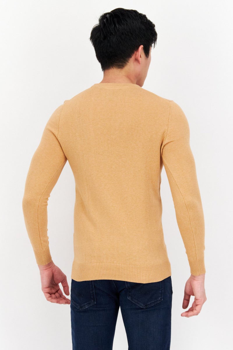 Lyle & Scott Men Crew Neck Long Sleeve Embroidered Logo Sweater, Tan - Image 2