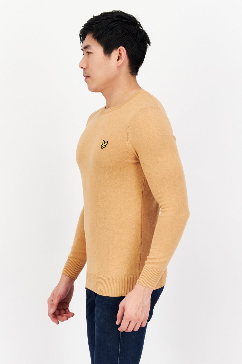 Lyle & Scott Men Crew Neck Long Sleeve Embroidered Logo Sweater, Tan - Image 4