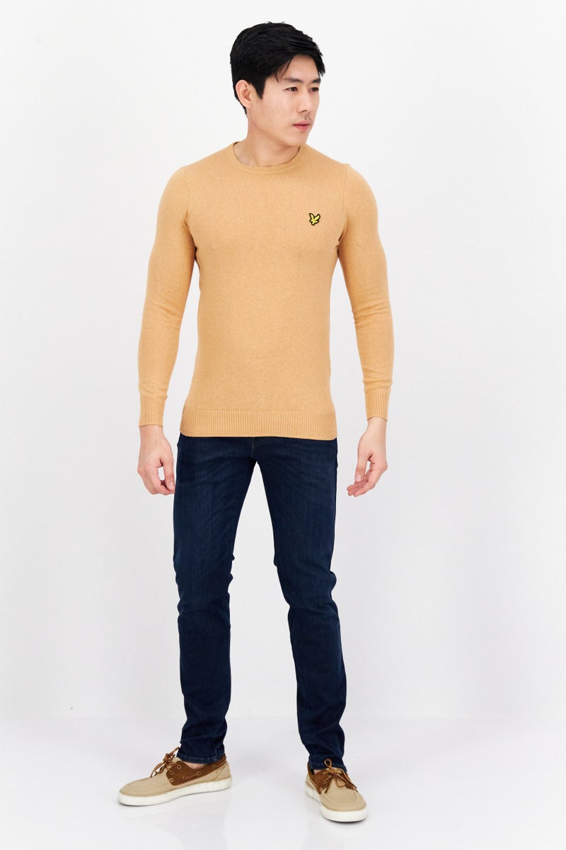 Lyle & Scott Men Crew Neck Long Sleeve Embroidered Logo Sweater, Tan - Image 3