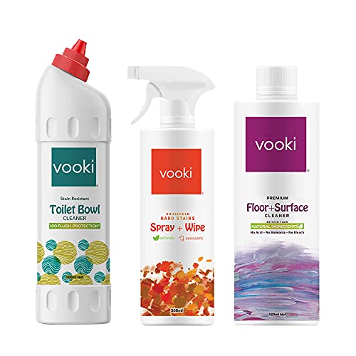 Vooki Hard Stains Removal Spray, Floor & Surface Cleaner, Toilet Bowl Cleaner, Glass Surface Cleaner & Disinfectant Cleaner, Home and Commercial Use - (500ml Each) (Hard stain, Toilet bowl & Floor Cleaner) - Image 1