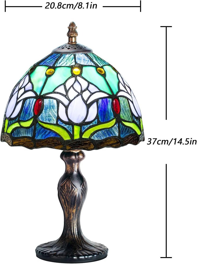 MIAOKE Tiffany Style Table Lamp, Vintage Table Lamp, Handcraft Stained Glass Lampshade, Blue Tulip - Image 2