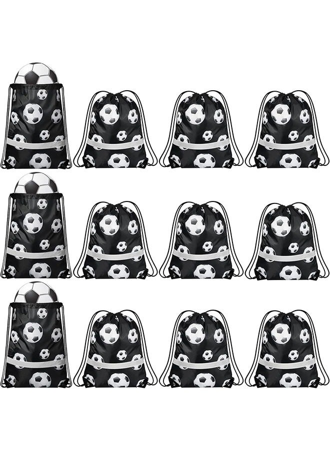 YelaJoy 12 Pcs String Bags,Drawstring Back Sack with Reflective Stripe,Non Woven Fabrics,Football Pattern School Bag, String Bags for Yoga Dance Swimming,34cmx27cm - Image 1