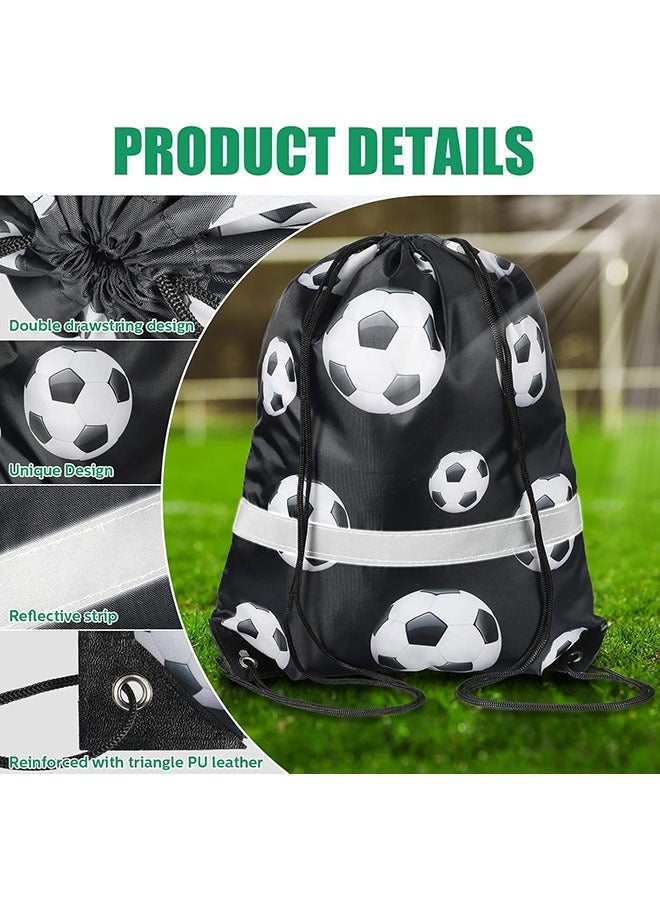 YelaJoy 12 Pcs String Bags,Drawstring Back Sack with Reflective Stripe,Non Woven Fabrics,Football Pattern School Bag, String Bags for Yoga Dance Swimming,34cmx27cm - Image 3