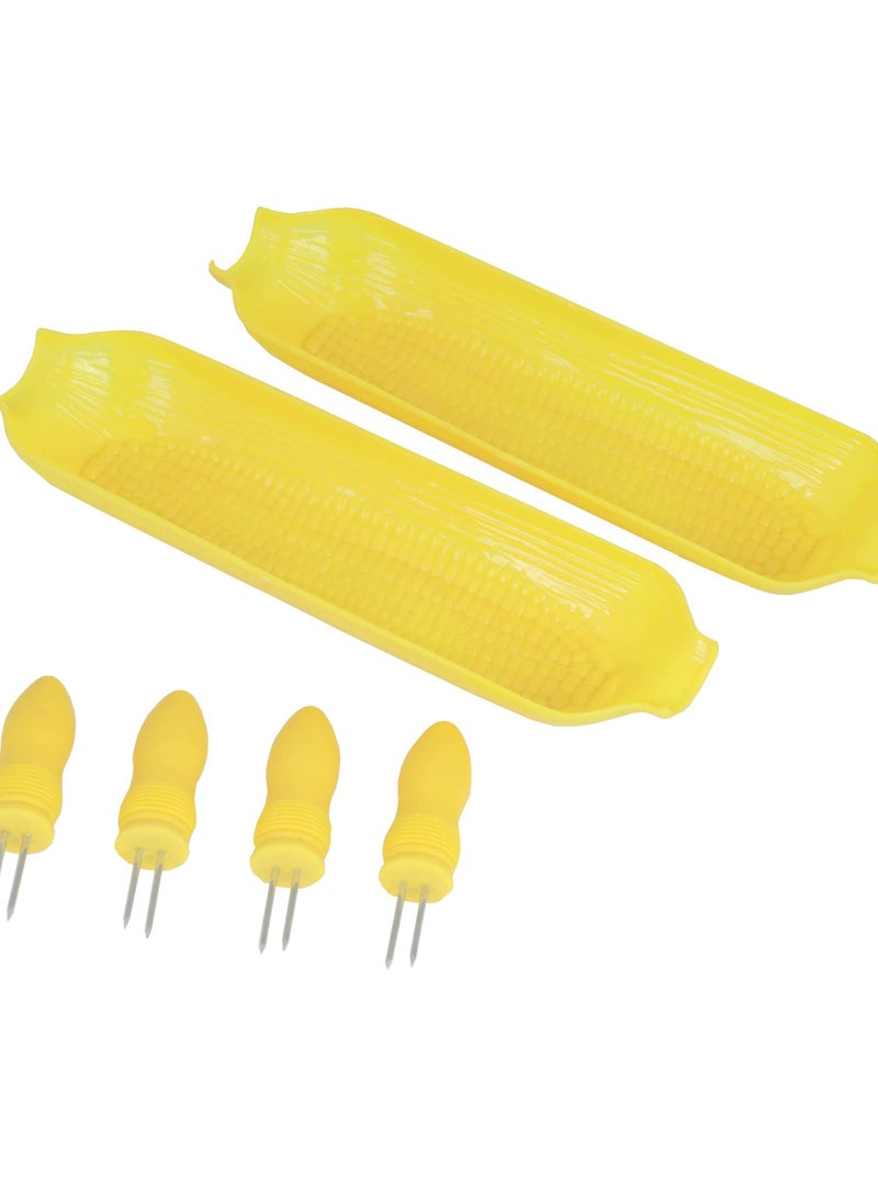Chef Craft Chef Craft Select Plastic Corn Cob Dishes with Holders 85 inch 2 dishes 4 corn cob holders Yellow 