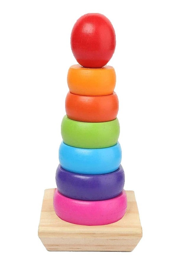 Smoneo Wooden Rainbow Stacking Ring Tower for 3 Year & Above Kids; Sorting, Plugging, Shape & Color Recognition Educational Building Montessori Toy for Toddlers - Image 1