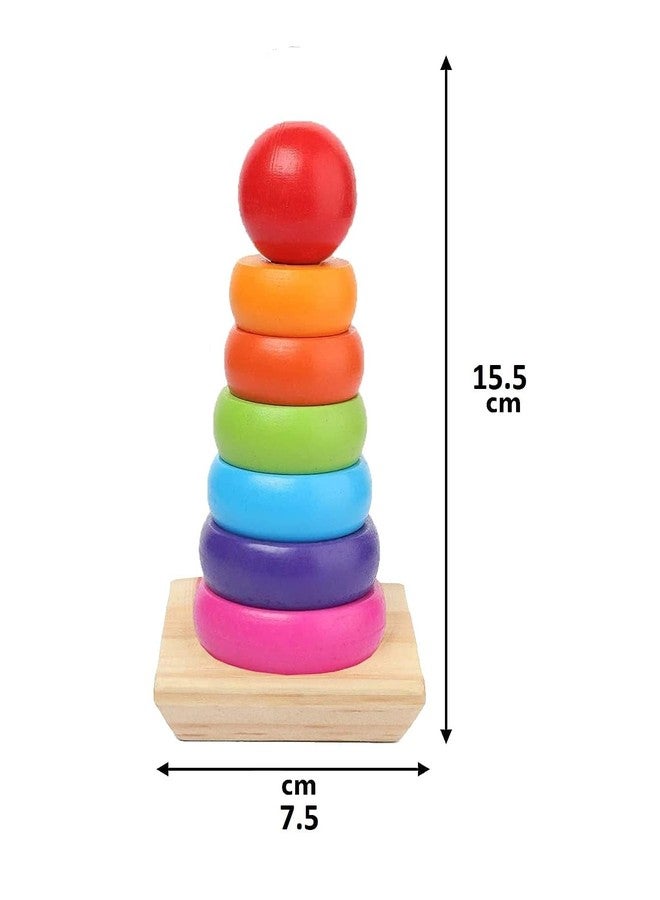 Smoneo Wooden Rainbow Stacking Ring Tower for 3 Year & Above Kids; Sorting, Plugging, Shape & Color Recognition Educational Building Montessori Toy for Toddlers - Image 3