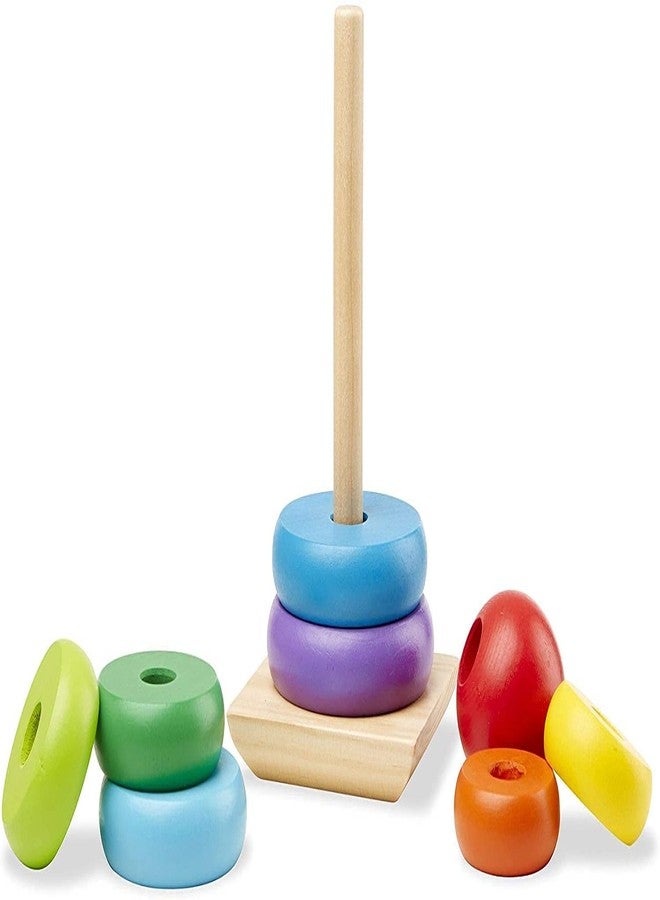 Smoneo Wooden Rainbow Stacking Ring Tower for 3 Year & Above Kids; Sorting, Plugging, Shape & Color Recognition Educational Building Montessori Toy for Toddlers - Image 5