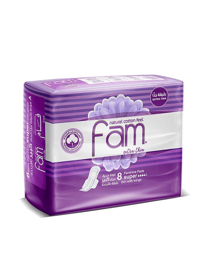 Fam Natural Cotton Feel Extra Thin Feminine Napkin Pads with Wings -  Super 8 Pads  - Image 1