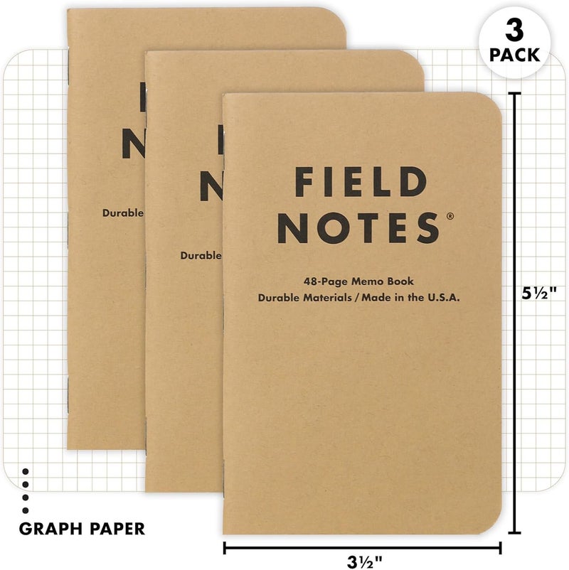Field Notes : Original Kraft 3-Pack - Graph Paper Memo Books - Grid Paper 48 Page Pocket Notebooks - 3.5" x 5.5" - Image 2