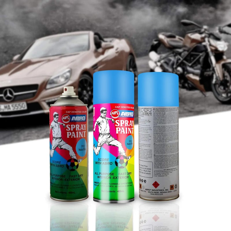 Abro SP-312 Multipurpose Colour Spray Paint Can (400ml, Isuzu Blue) DIY Quick Drying for Metal, Wood, Walls, Automotive Cars and Bikes - Image 5