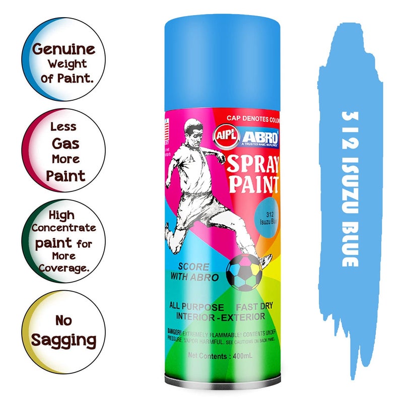 Abro SP-312 Multipurpose Colour Spray Paint Can (400ml, Isuzu Blue) DIY Quick Drying for Metal, Wood, Walls, Automotive Cars and Bikes - Image 3