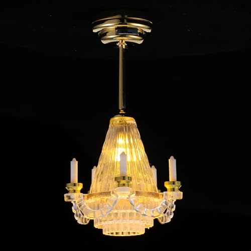 NUOBESTY Dollhouse Ceiling Lamp 112 Scale Dollhouse Hanging Lights Led Miniature Doll House Light Battery Operated Miniature Chandelier for DIY Doll House Furniture Accessories - Image 1