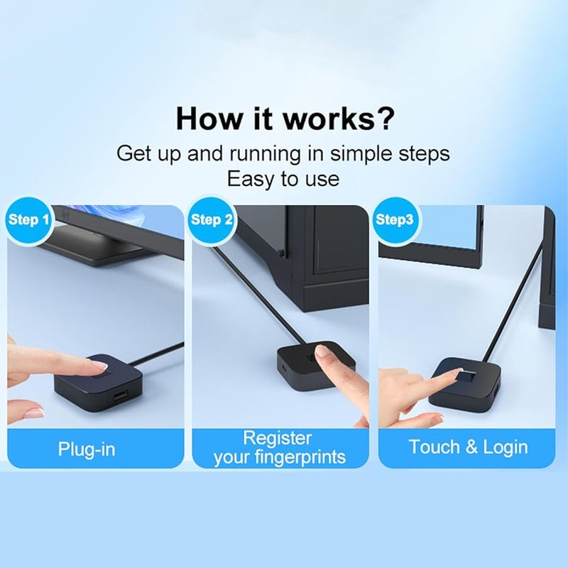 قارئ بصمة الإصبع USB الأسود لنظامي التشغيل Windows 10 و11، ماسح بيومتري سريع للمس مع مطابقة 360 درجة - Image 4