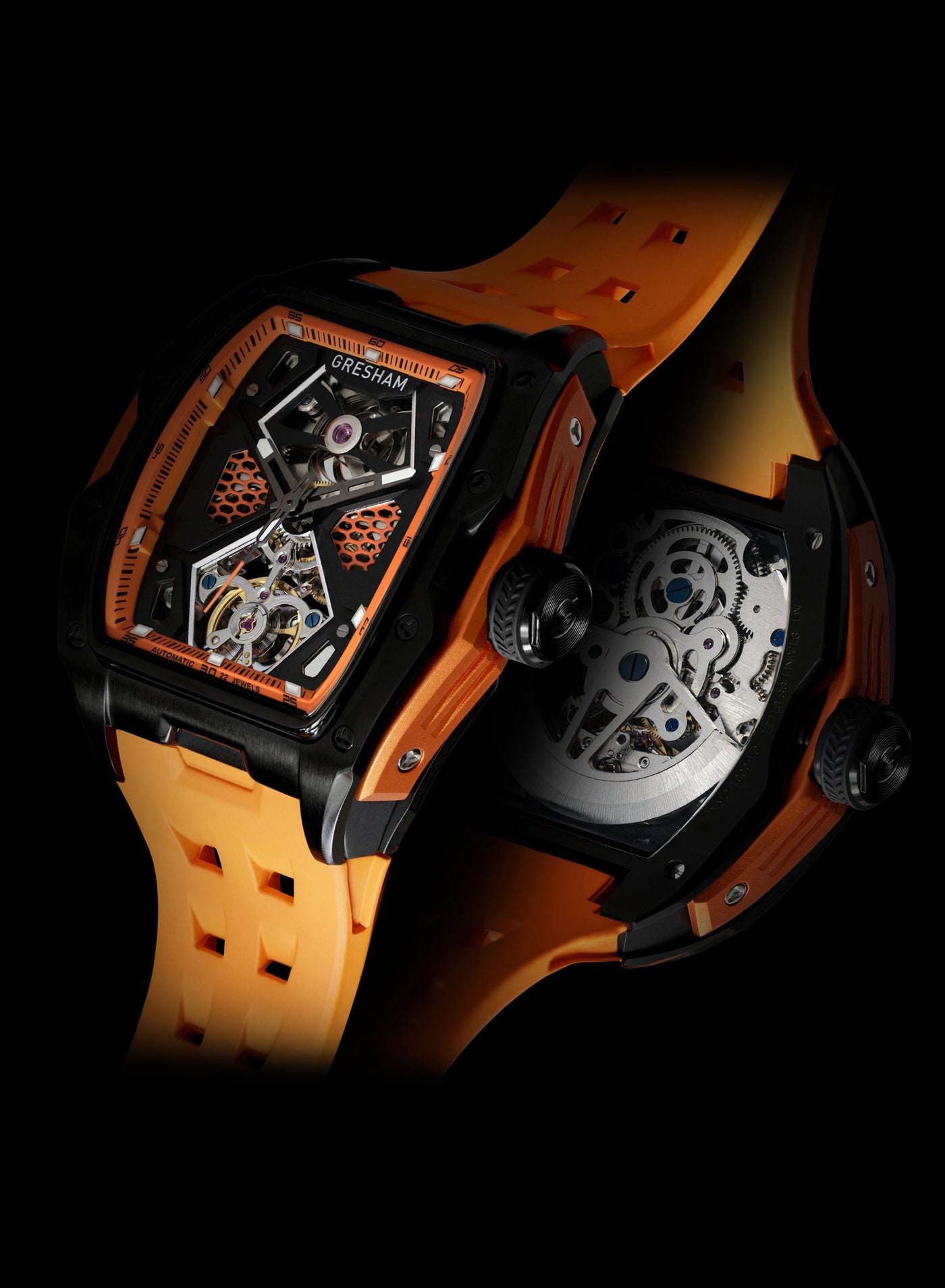 ساعة رجالي جريشام إصدار خاص ستانلس ستيل أسود وبرتق...