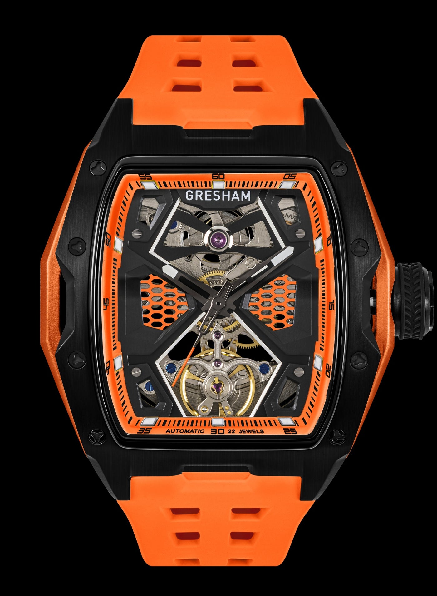 ساعة رجالي جريشام إصدار خاص ستانلس ستيل أسود وبرتق...