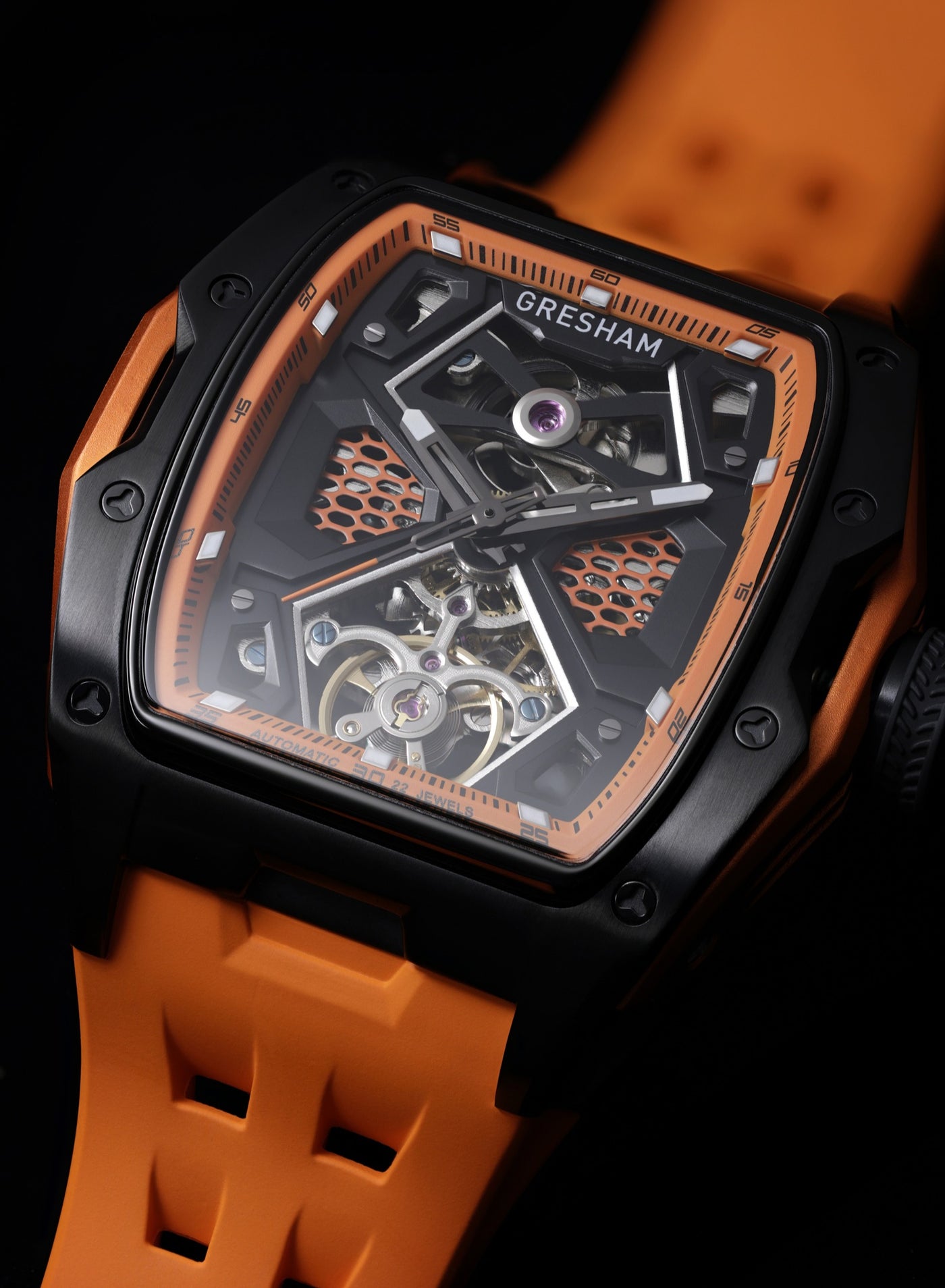 ساعة رجالي جريشام إصدار خاص ستانلس ستيل أسود وبرتق...