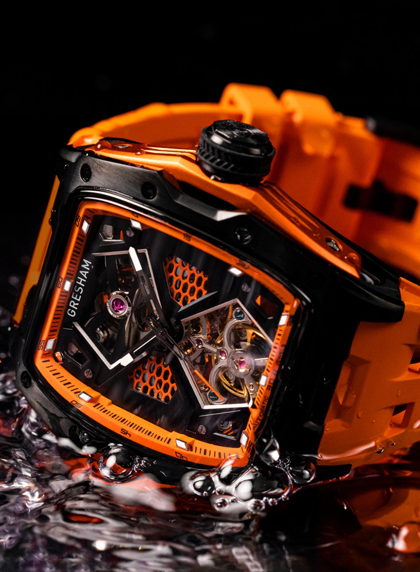 ساعة رجالي جريشام إصدار خاص ستانلس ستيل أسود وبرتق...