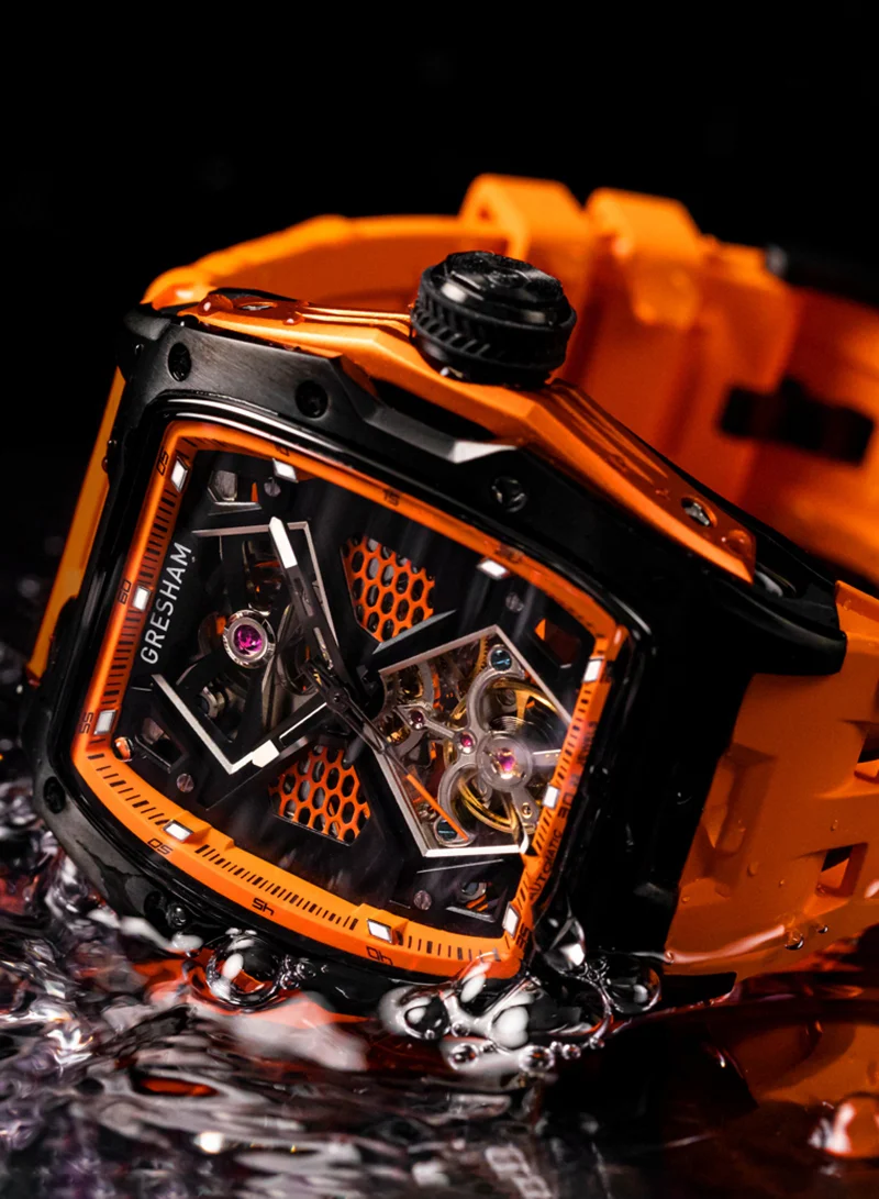 Gresham Gresham Special Edition Stainless Steel Black and Orange Men Watch - G1-0001-ORN