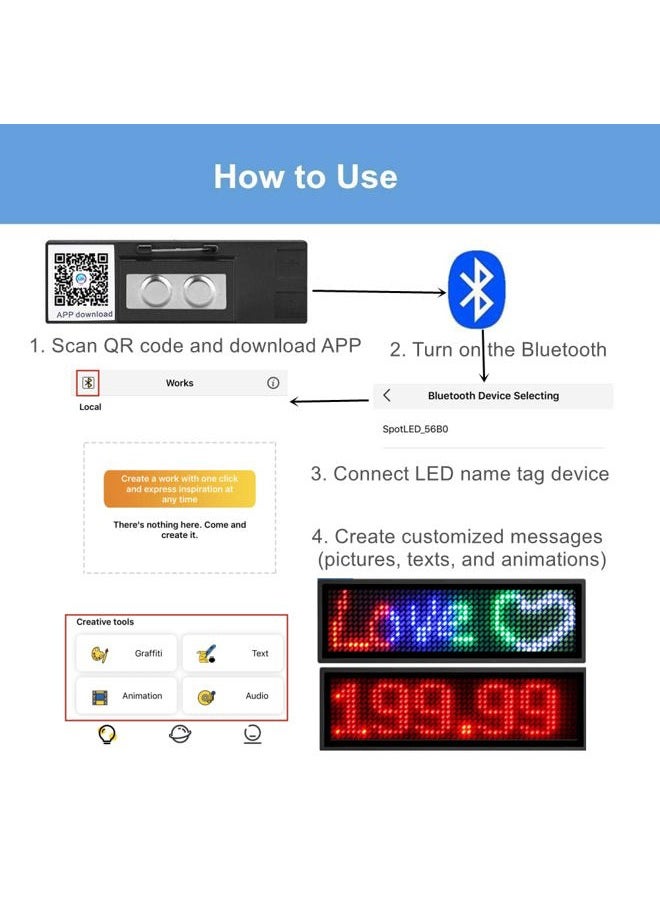 OUHL Bluetooth LED Name Tag, Upgraded Wireless Rechargeable LED Badge Scrolling Name Tag Cellphone Programmable Business Badges with Magnet/Pin(Red) - Image 4