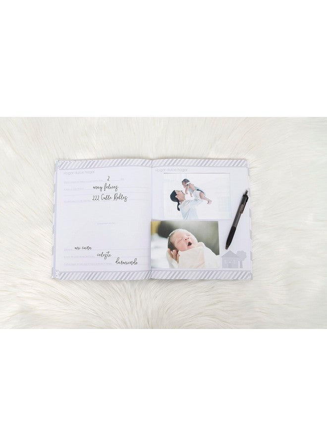 Kate & Milo Five Year Baby Memory Book in Spanish, Gender-Neutral Milestone Keepsake Journal and Photo Album for Boy or Girl, Gray Chevron - Image 3