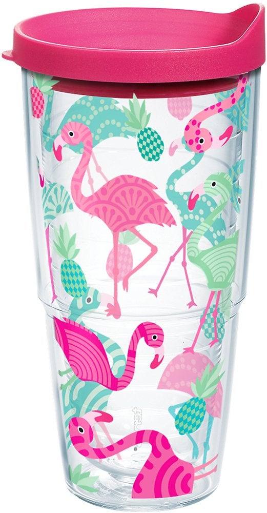 Tervis Flamingo Pattern Made in USA Double Walled Insulated Tumbler Travel Cup Keeps Drinks Cold  Hot 24oz Classic