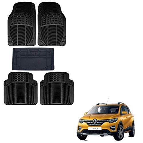 Autokaar All Weather Rubber Car Floor Mat, Anti Skid PVC Car Foot Mat for Renault Triber (Set of 5, Black) Washable - Image 1
