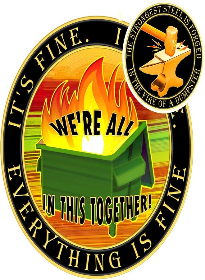GOSR Dumpster Fire Challenge Coin, Colorful Fine Mini Dumpster Fire Coin, A Funny and Inspirational Office Gift for Men Women Colleagues - Image 1