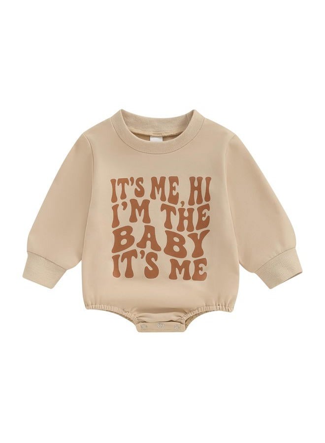 Lucikamy Newborn Baby Boy Girl Fall Clothes Funny Letter Print Sweatshirt Romper Oversized Infant Long Sleeve Bodysuit (Khaki baby, 6-9 Months) - Image 1