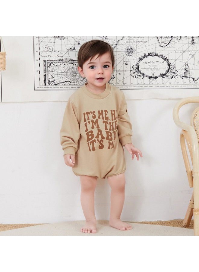 Lucikamy Newborn Baby Boy Girl Fall Clothes Funny Letter Print Sweatshirt Romper Oversized Infant Long Sleeve Bodysuit (Khaki baby, 6-9 Months) - Image 3