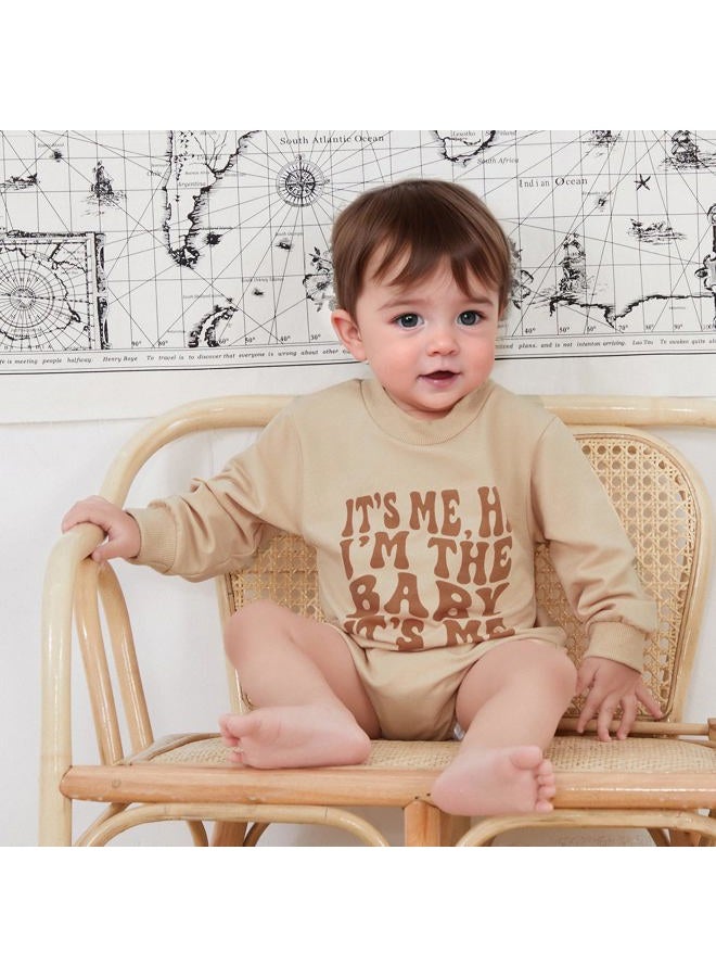 Lucikamy Newborn Baby Boy Girl Fall Clothes Funny Letter Print Sweatshirt Romper Oversized Infant Long Sleeve Bodysuit (Khaki baby, 6-9 Months) - Image 2