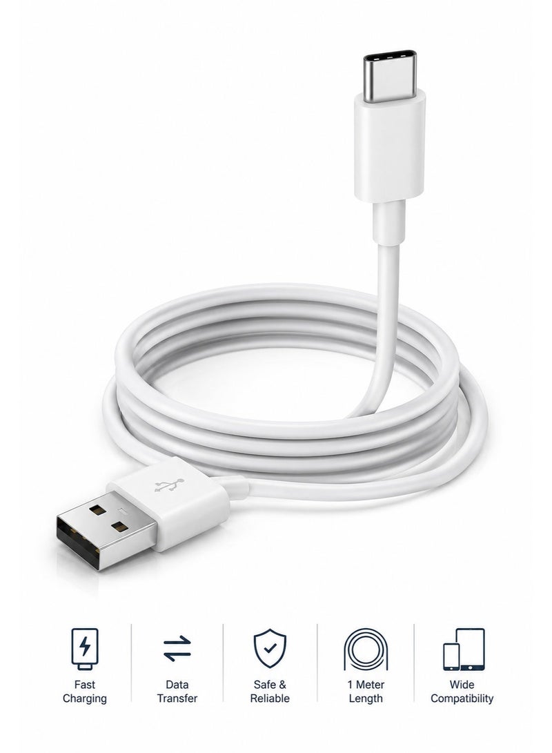 كيبل USB-A إلى USB Type-C للشحن ونقل البيانات – 1 متر – أبيض – شحن سريع ومزامنة عالية السرعة - Image 1