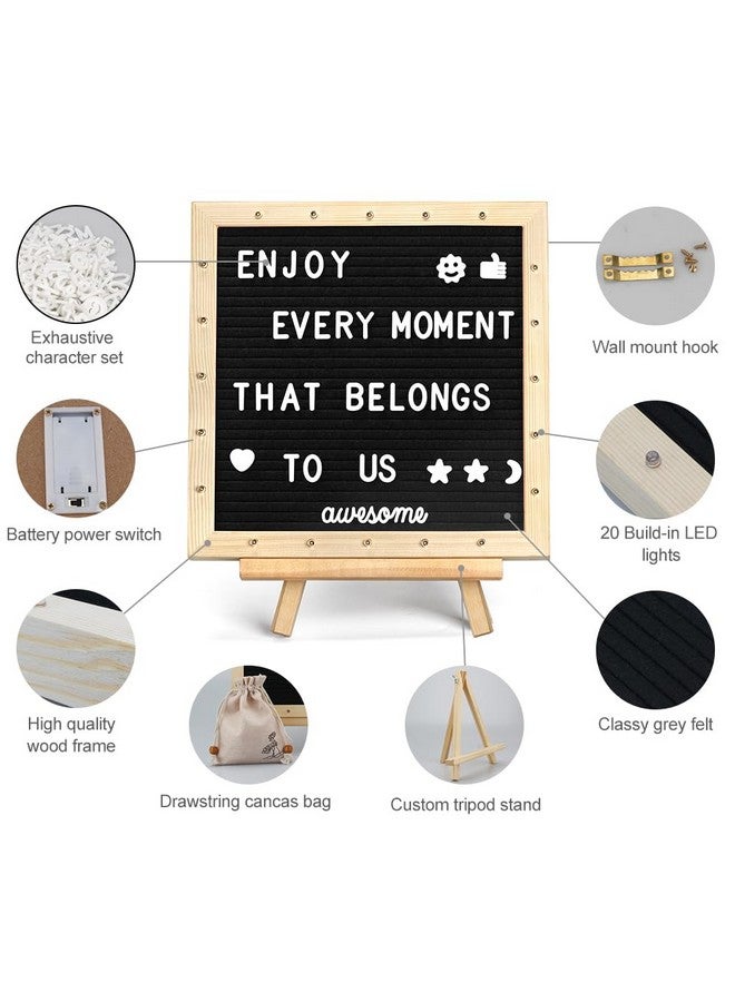 DoubleCare Black Felt Letter Board With Lights Builtin Led Lights Message Board Adjustable Stand 340 Letters For Menus Pregnancy Announcement Weddings Party Planning(10 * 10) (Blackｂ) - Image 2