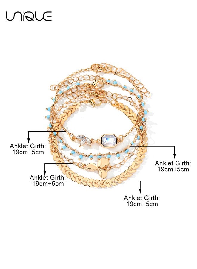 Unique 4Pcs Anklet - Tassel Turquoise Anklet - Rhinestone Flower Anklet - Retro Simple and Generous - New Anklet - Women  - Image 2