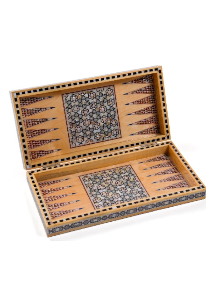 Handmade Backgammon & Chess Wooden Folding Board Inlaid with Natural Shell & Mother of Pearl, Light Wood Multicolor - Size 40x40 cm - Image 1
