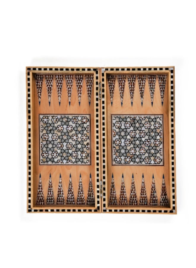 Handmade Backgammon & Chess Wooden Folding Board Inlaid with Natural Shell & Mother of Pearl, Light Wood Multicolor - Size 40x40 cm - Image 2