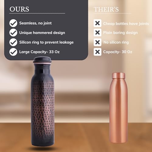 STAGLIFE Copper Water Bottles for Drinking Water for Men Women - Pure Copper Ayurvedic Water Bottle Drinking Jug - Copper Vessel Dispenser - 33 Ounces - Image 4