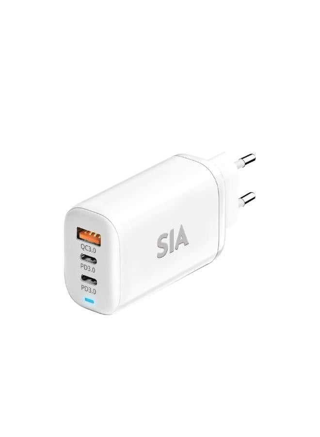 sia VoltBase 65W PD3.0/QC3.0/PPS wall charger with 3 ports-White - Image 1